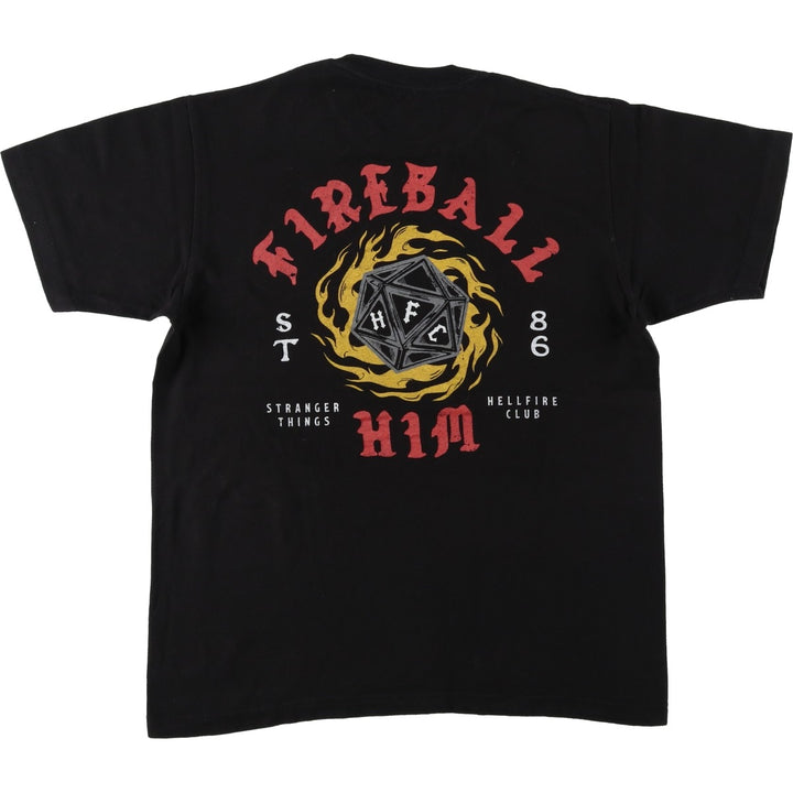 Stranger Things Hellfire Club Fire Pattern Movie T-Shirt (Men's Size M) cotton black type Vintage Second Hand