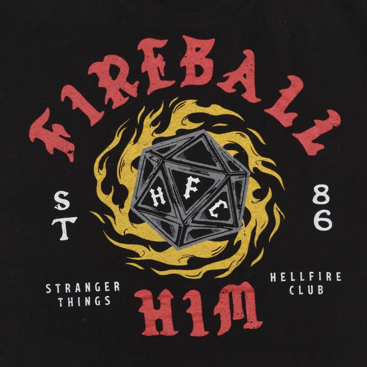 Stranger Things Hellfire Club Fire Pattern Movie T-Shirt (Men's Size M) cotton black type Vintage Second Hand