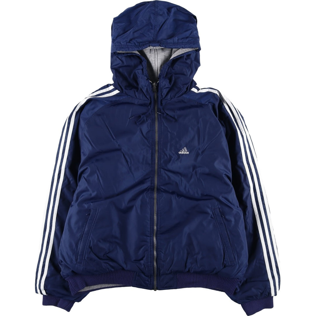 2000'S adidas reversible padded hoodie/puffer jacket with back logo, size L, men's Nylon navy blue type Vintage Second Hand