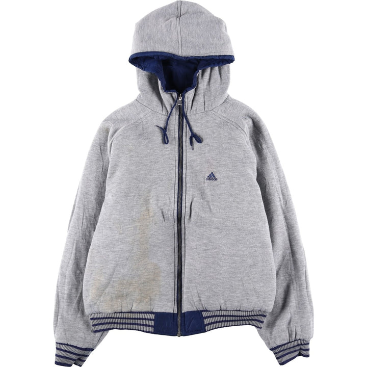 2000'S adidas reversible padded hoodie/puffer jacket with back logo, size L, men's Nylon navy blue type Vintage Second Hand