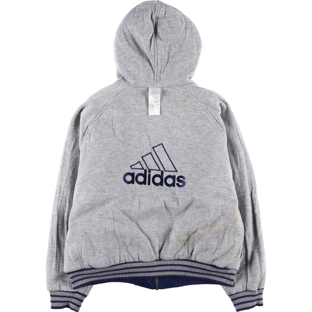 2000'S adidas reversible padded hoodie/puffer jacket with back logo, size L, men's Nylon navy blue type Vintage Second Hand