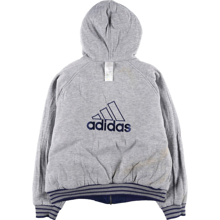 2000'S adidas reversible padded hoodie/puffer jacket with back logo, size L, men's Nylon navy blue type Vintage Second Hand