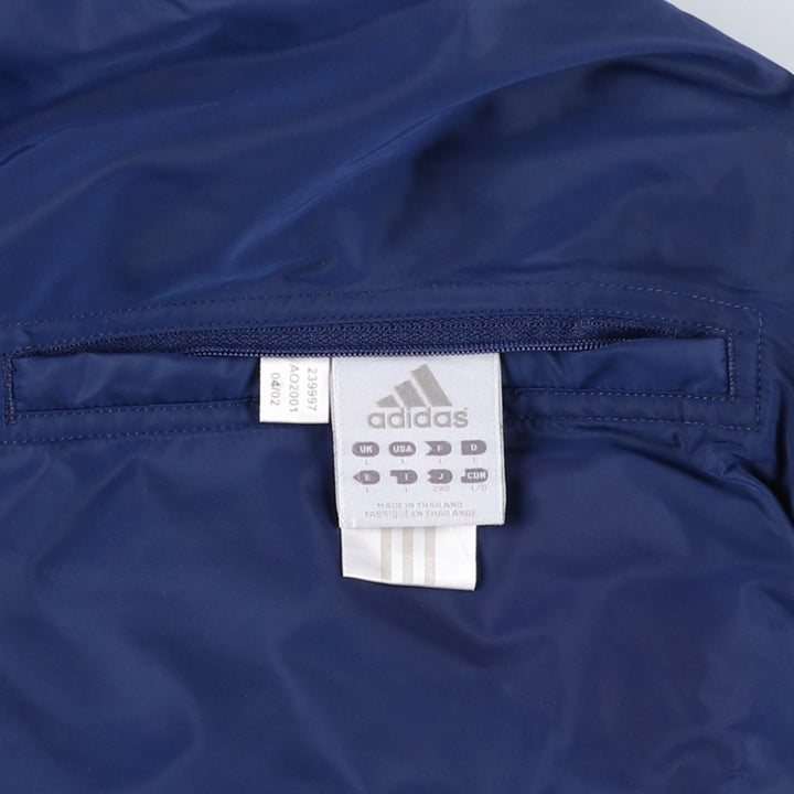 2000'S adidas reversible padded hoodie/puffer jacket with back logo, size L, men's Nylon navy blue type Vintage Second Hand