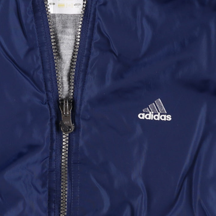 2000'S adidas reversible padded hoodie/puffer jacket with back logo, size L, men's Nylon navy blue type Vintage Second Hand