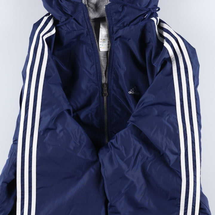 2000'S adidas reversible padded hoodie/puffer jacket with back logo, size L, men's Nylon navy blue type Vintage Second Hand