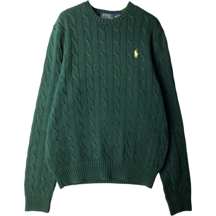 Ralph Lauren POLO RALPH LAUREN Cable knit cotton sweater Men's M size cotton green type Vintage Second Hand