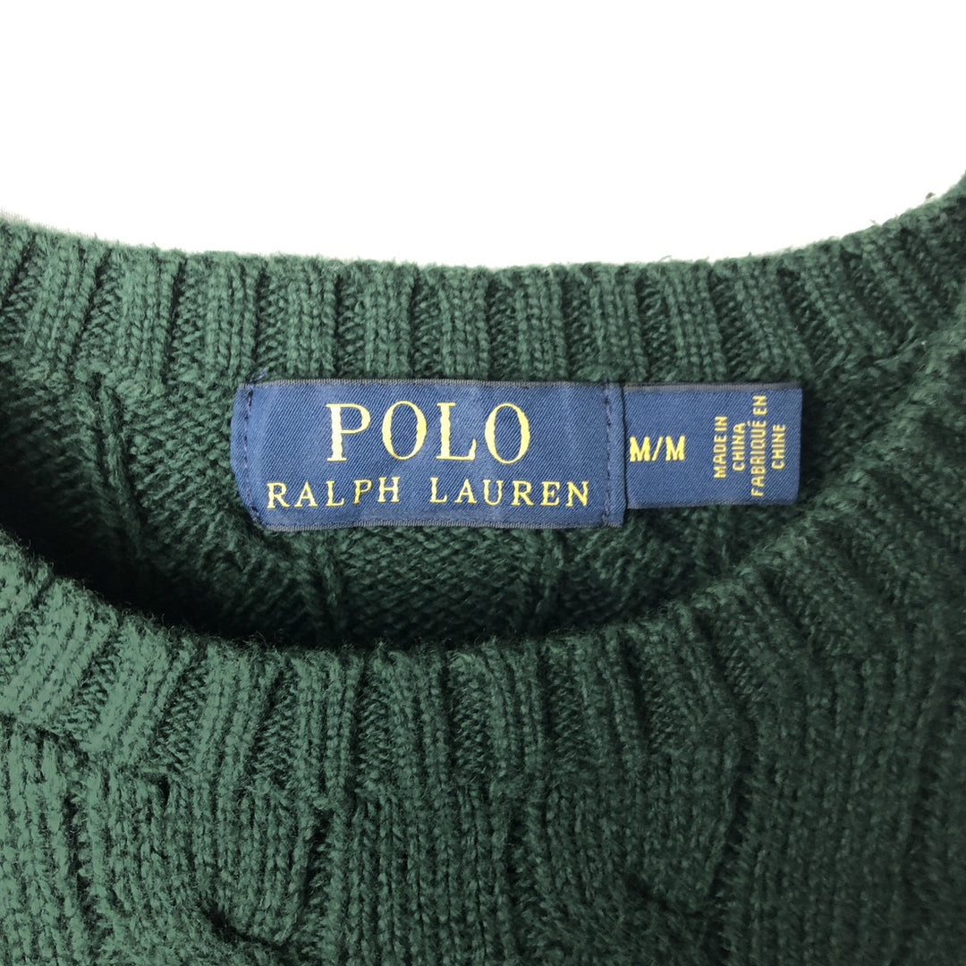 Ralph Lauren POLO RALPH LAUREN Cable knit cotton sweater Men's M size cotton green type Vintage Second Hand