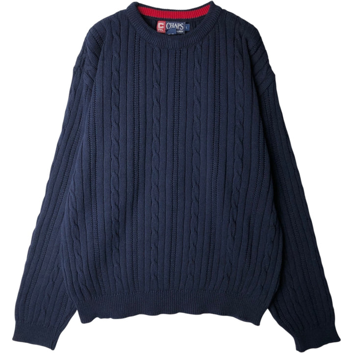 90'S Ralph Lauren CHAPS Cable Knit Cotton Sweater, Made in USA, Men's Size L (approx.), Vintage cotton navy blue type Vintage Second Hand