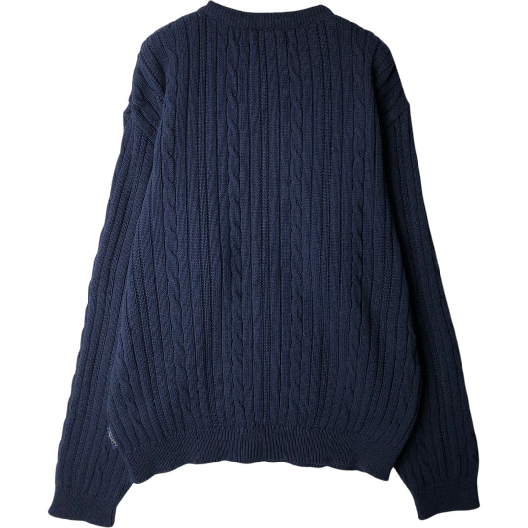 90'S Ralph Lauren CHAPS Cable Knit Cotton Sweater, Made in USA, Men's Size L (approx.), Vintage cotton navy blue type Vintage Second Hand