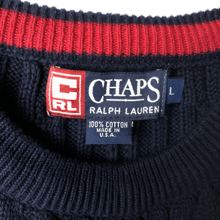 90'S Ralph Lauren CHAPS Cable Knit Cotton Sweater, Made in USA, Men's Size L (approx.), Vintage cotton navy blue type Vintage Second Hand