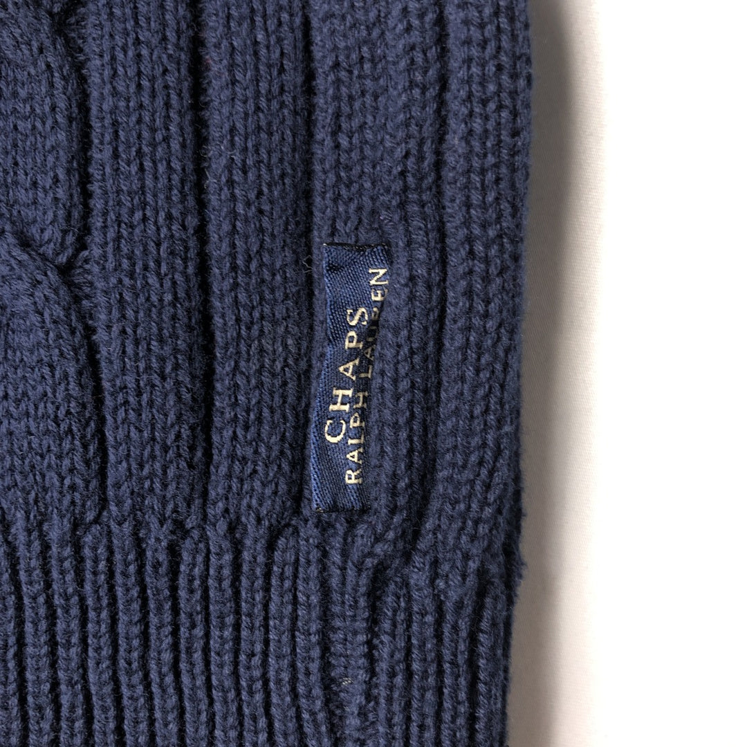 90'S Ralph Lauren CHAPS Cable Knit Cotton Sweater, Made in USA, Men's Size L (approx.), Vintage cotton navy blue type Vintage Second Hand
