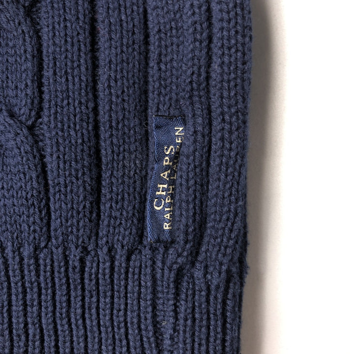 90'S Ralph Lauren CHAPS Cable Knit Cotton Sweater, Made in USA, Men's Size L (approx.), Vintage cotton navy blue type Vintage Second Hand