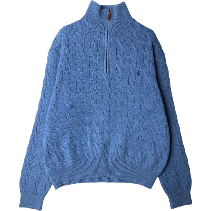 Ralph Lauren POLO RALPH LAUREN cable knit cotton knit half-zip sweater, men's size L cotton Blue type light blue Vintage Second Hand