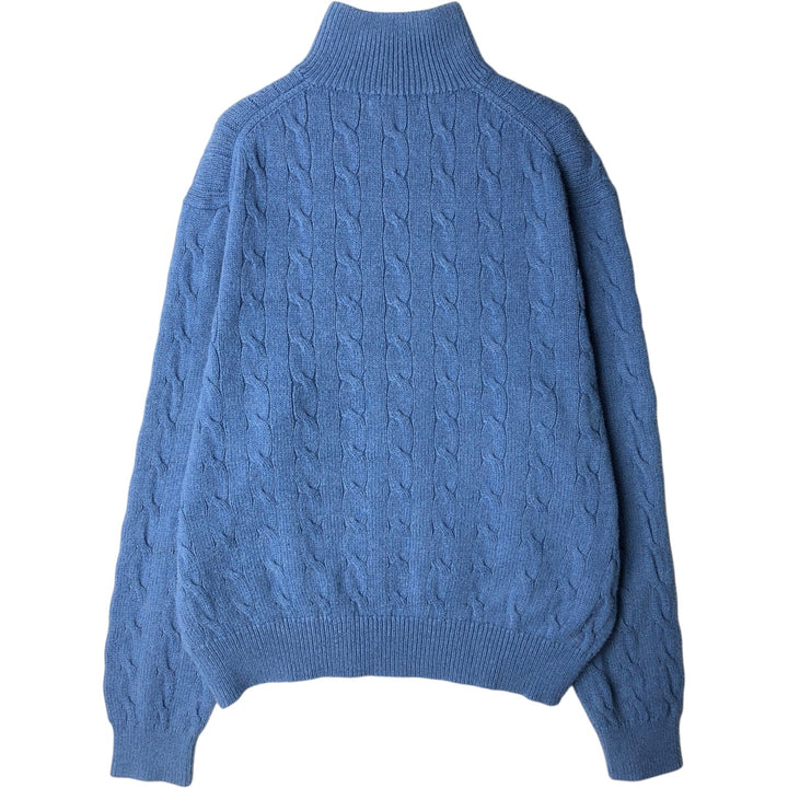 Ralph Lauren POLO RALPH LAUREN cable knit cotton knit half-zip sweater, men's size L cotton Blue type light blue Vintage Second Hand