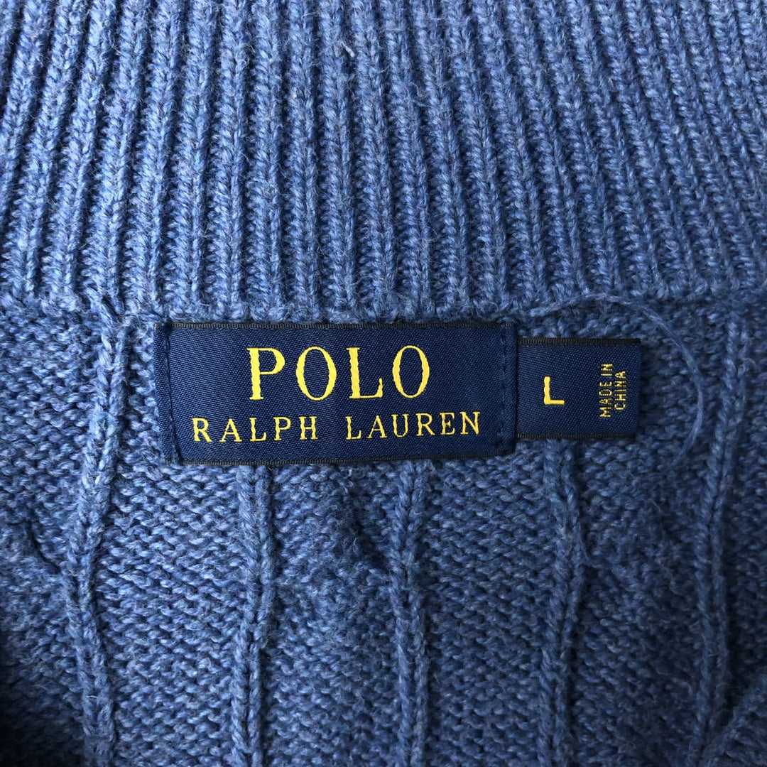 Ralph Lauren POLO RALPH LAUREN cable knit cotton knit half-zip sweater, men's size L cotton Blue type light blue Vintage Second Hand