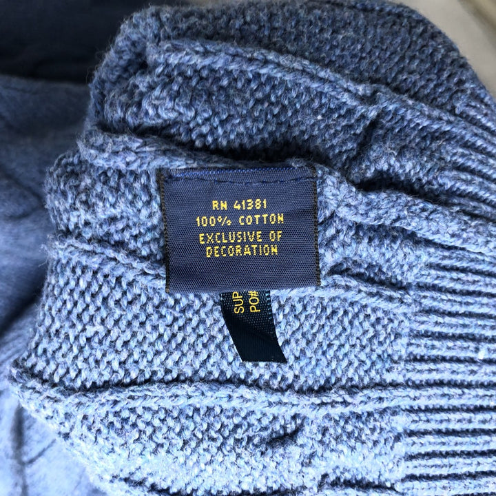 Ralph Lauren POLO RALPH LAUREN cable knit cotton knit half-zip sweater, men's size L cotton Blue type light blue Vintage Second Hand
