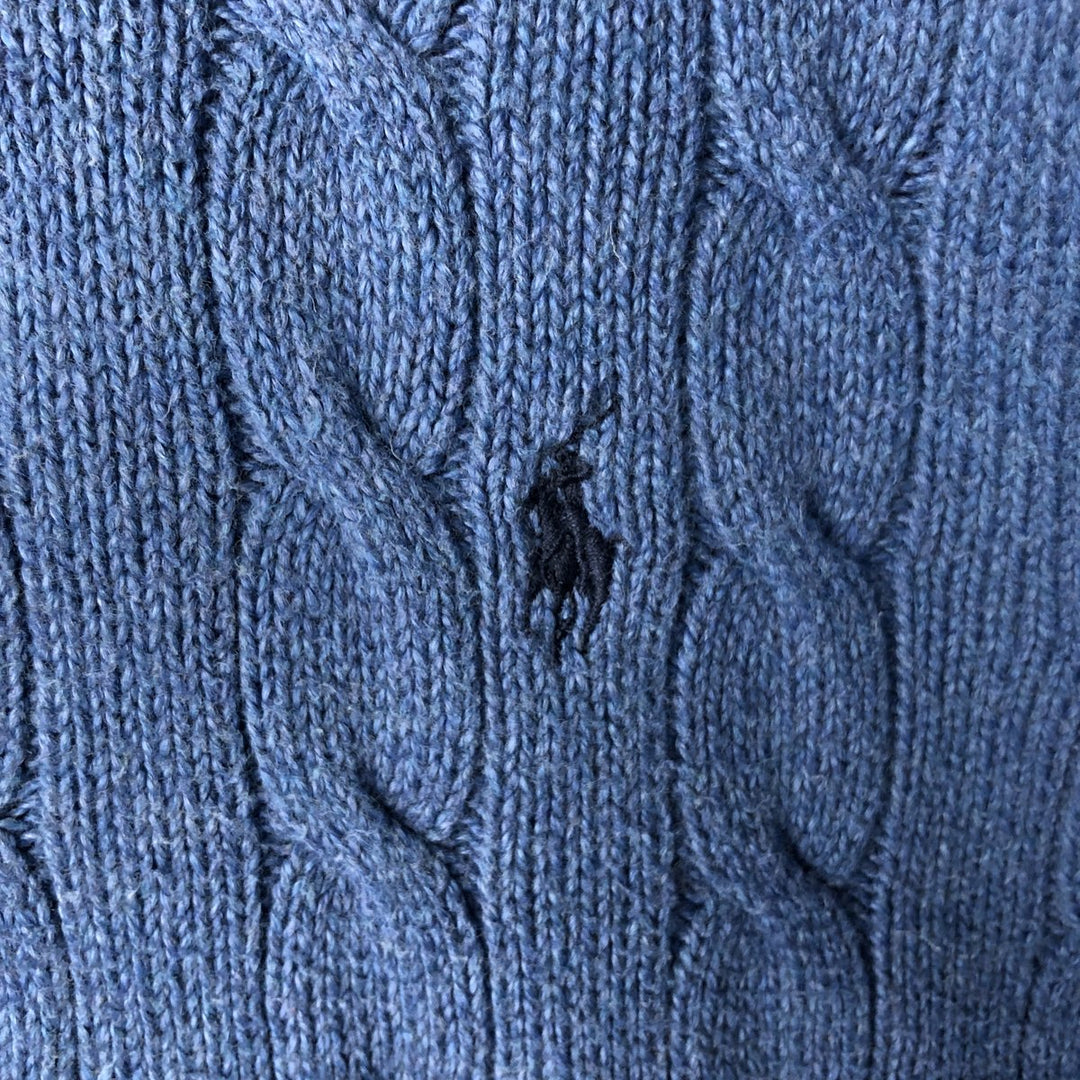 Ralph Lauren POLO RALPH LAUREN cable knit cotton knit half-zip sweater, men's size L cotton Blue type light blue Vintage Second Hand