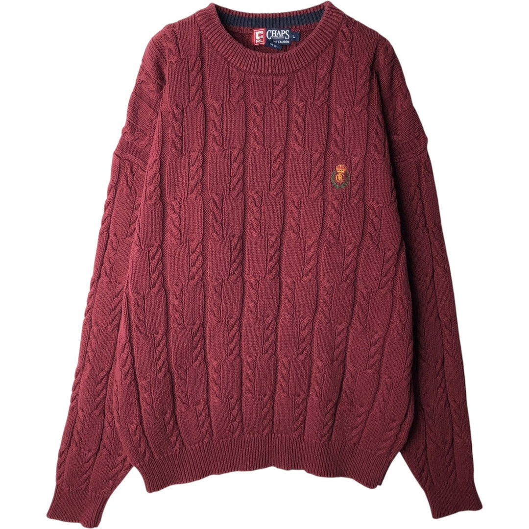Ralph Lauren CHAPS Cable Knit Cotton Sweater, Men's Size L (approx.) cotton bordeaux Vintage Second Hand