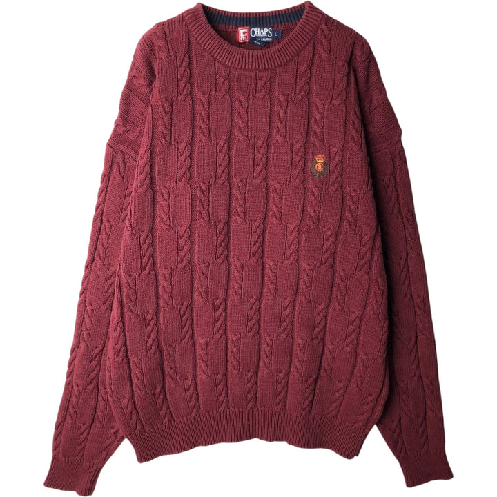 Ralph Lauren CHAPS Cable Knit Cotton Sweater, Men's Size L (approx.) cotton bordeaux Vintage Second Hand