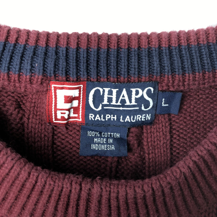 Ralph Lauren CHAPS Cable Knit Cotton Sweater, Men's Size L (approx.) cotton bordeaux Vintage Second Hand