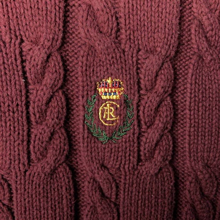 Ralph Lauren CHAPS Cable Knit Cotton Sweater, Men's Size L (approx.) cotton bordeaux Vintage Second Hand