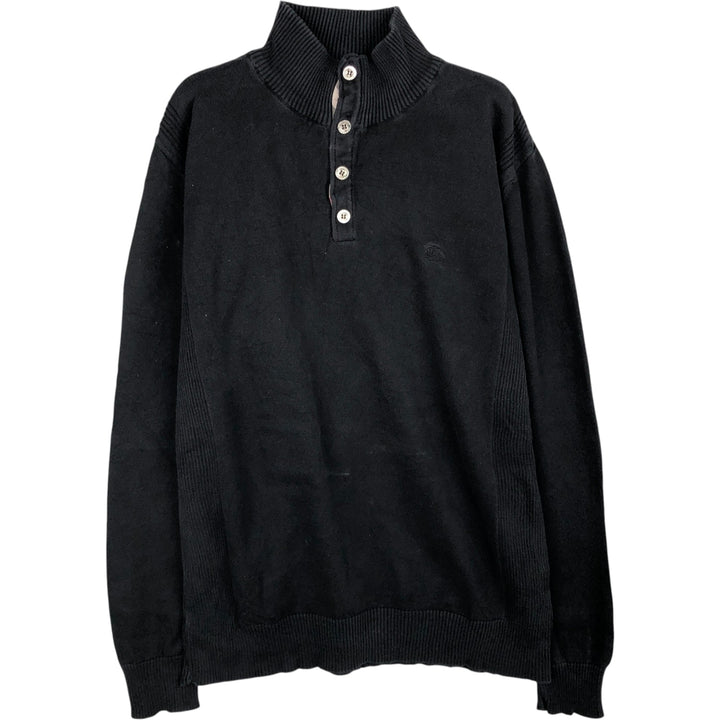 Burberry's BURBERRY LONDON Cotton Knit Half-Button Sweater, Women's Size L (approx.) cotton black type Vintage Second Hand