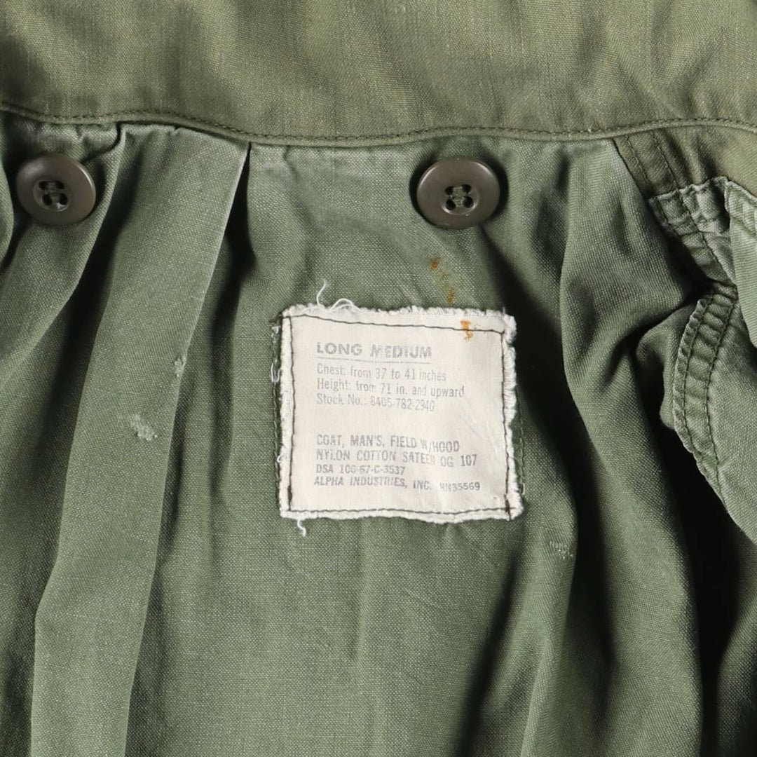 1960'S US Military Issue M-65 2nd Military Field Jacket, Made in USA, Long Medium (Men's Size M equivalent), Vintage Nylon Khaki type Vintage Second Hand
