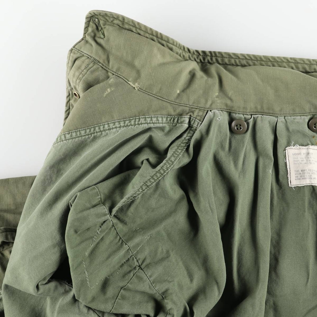 1960'S US Military Issue M-65 2nd Military Field Jacket, Made in USA, Long Medium (Men's Size M equivalent), Vintage Nylon Khaki type Vintage Second Hand