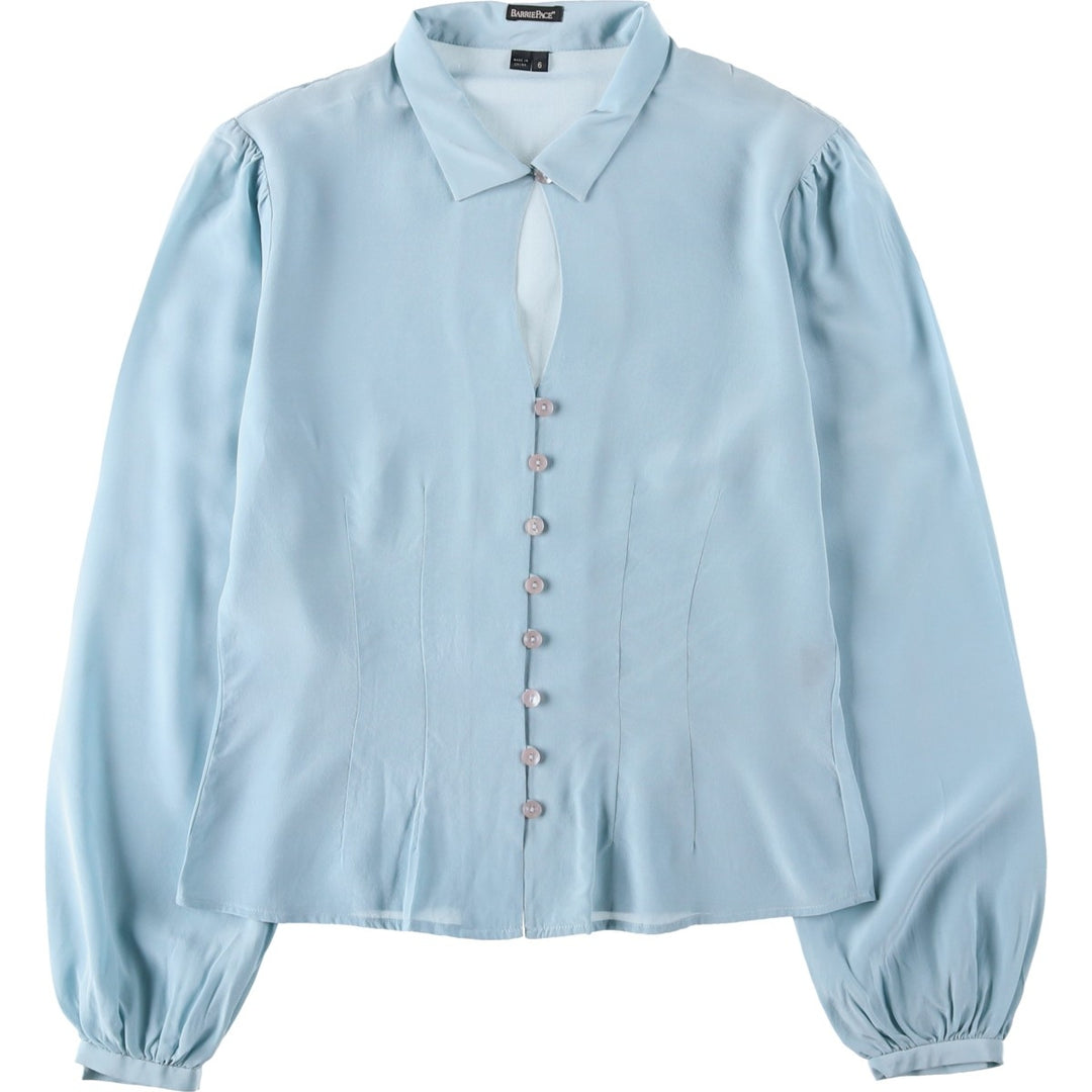 Barrie Pace Keyhole Neck Long Sleeve Sheer Blouse (Women's Size S) silk Blue type light blue Vintage Second Hand