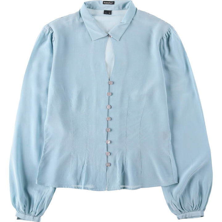 Barrie Pace Keyhole Neck Long Sleeve Sheer Blouse (Women's Size S) silk Blue type light blue Vintage Second Hand