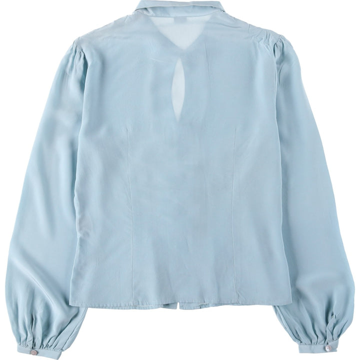 Barrie Pace Keyhole Neck Long Sleeve Sheer Blouse (Women's Size S) silk Blue type light blue Vintage Second Hand