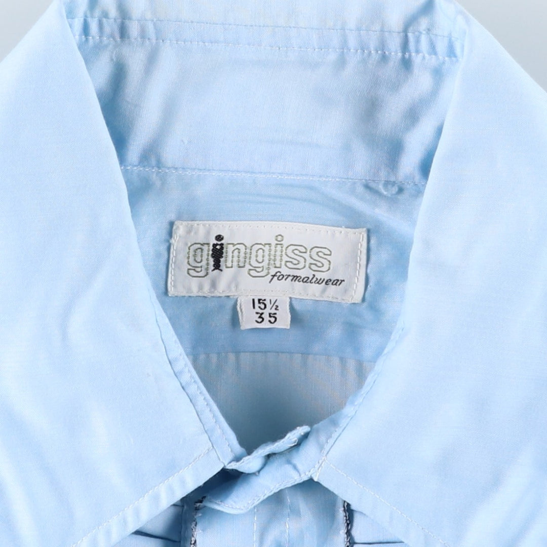 70'S Gingiss Frill Long-Sleeve Shirt, Men's Size L (Equivalent), Vintage unclear Blue type light blue Vintage Second Hand
