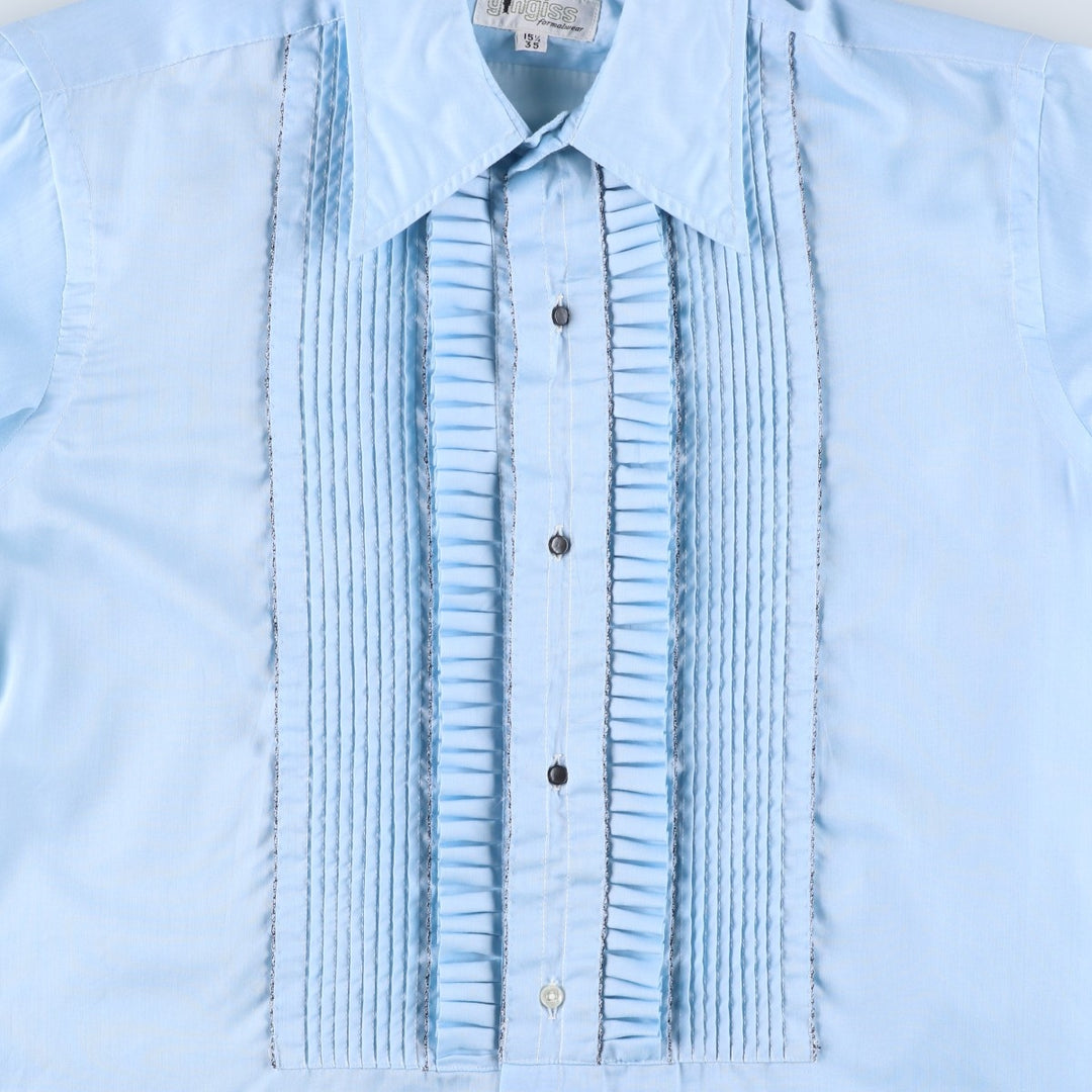 70'S Gingiss Frill Long-Sleeve Shirt, Men's Size L (Equivalent), Vintage unclear Blue type light blue Vintage Second Hand
