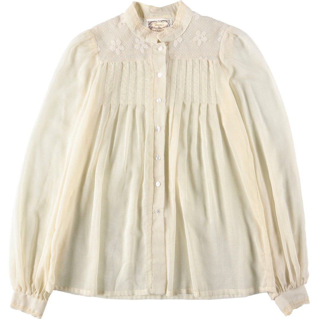 1970'S Gunnesachs Gunnies Stand Collar Cutwork Embroidery Long Sleeve See-Through Shirt Women's Size S (approx.) Vintage unclear ivory Vintage Second Hand