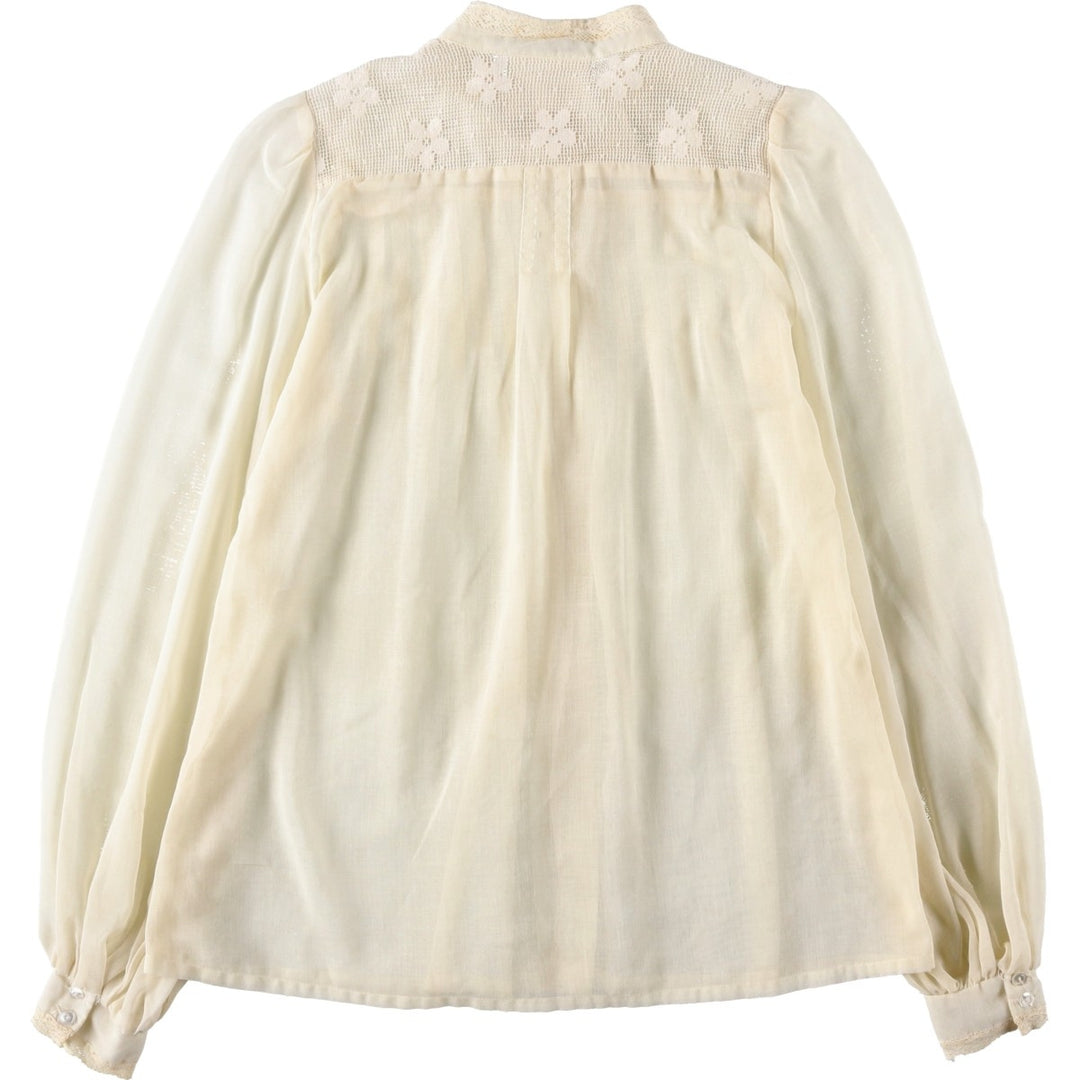 1970'S Gunnesachs Gunnies Stand Collar Cutwork Embroidery Long Sleeve See-Through Shirt Women's Size S (approx.) Vintage unclear ivory Vintage Second Hand