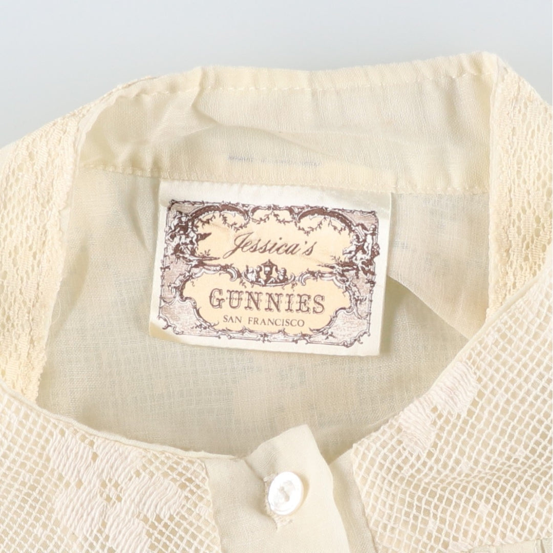 1970'S Gunnesachs Gunnies Stand Collar Cutwork Embroidery Long Sleeve See-Through Shirt Women's Size S (approx.) Vintage unclear ivory Vintage Second Hand