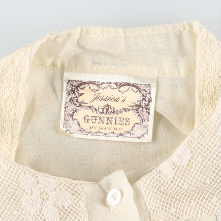 1970'S Gunnesachs Gunnies Stand Collar Cutwork Embroidery Long Sleeve See-Through Shirt Women's Size S (approx.) Vintage unclear ivory Vintage Second Hand