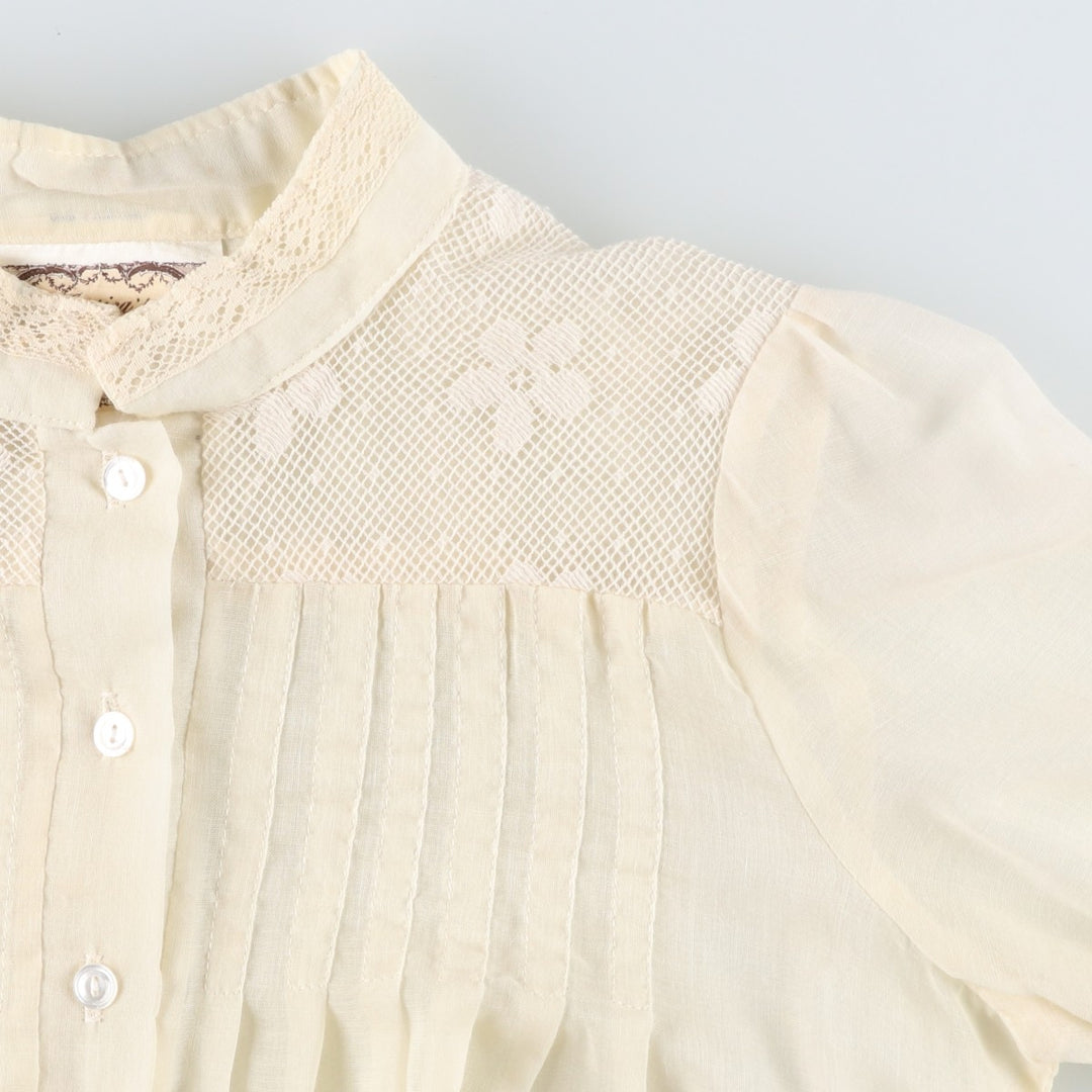 1970'S Gunnesachs Gunnies Stand Collar Cutwork Embroidery Long Sleeve See-Through Shirt Women's Size S (approx.) Vintage unclear ivory Vintage Second Hand