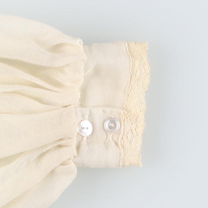 1970'S Gunnesachs Gunnies Stand Collar Cutwork Embroidery Long Sleeve See-Through Shirt Women's Size S (approx.) Vintage unclear ivory Vintage Second Hand