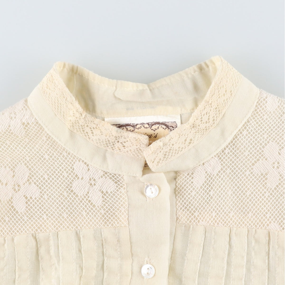 1970'S Gunnesachs Gunnies Stand Collar Cutwork Embroidery Long Sleeve See-Through Shirt Women's Size S (approx.) Vintage unclear ivory Vintage Second Hand