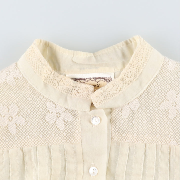 1970'S Gunnesachs Gunnies Stand Collar Cutwork Embroidery Long Sleeve See-Through Shirt Women's Size S (approx.) Vintage unclear ivory Vintage Second Hand