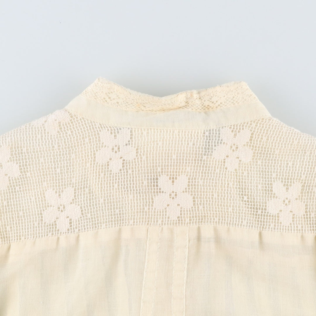 1970'S Gunnesachs Gunnies Stand Collar Cutwork Embroidery Long Sleeve See-Through Shirt Women's Size S (approx.) Vintage unclear ivory Vintage Second Hand