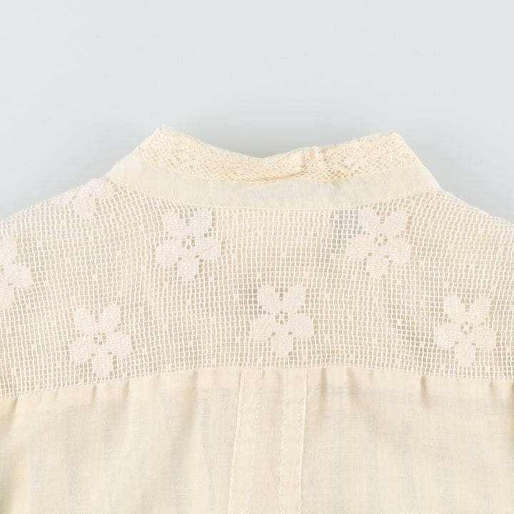 1970'S Gunnesachs Gunnies Stand Collar Cutwork Embroidery Long Sleeve See-Through Shirt Women's Size S (approx.) Vintage unclear ivory Vintage Second Hand