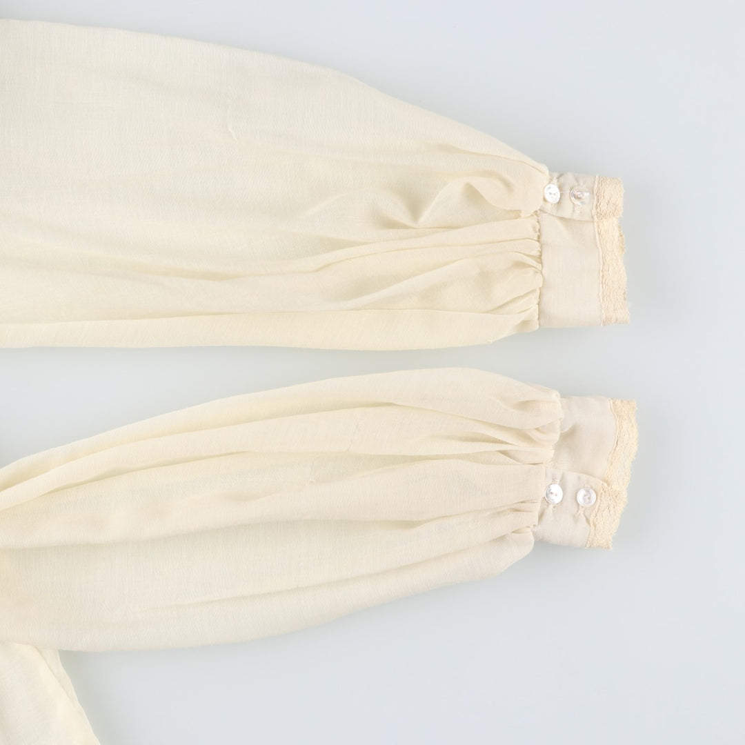 1970'S Gunnesachs Gunnies Stand Collar Cutwork Embroidery Long Sleeve See-Through Shirt Women's Size S (approx.) Vintage unclear ivory Vintage Second Hand