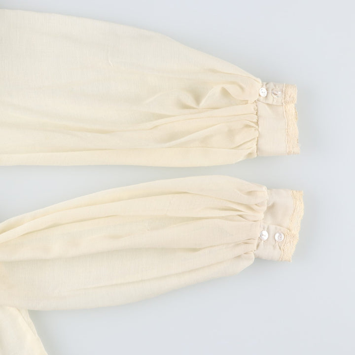 1970'S Gunnesachs Gunnies Stand Collar Cutwork Embroidery Long Sleeve See-Through Shirt Women's Size S (approx.) Vintage unclear ivory Vintage Second Hand