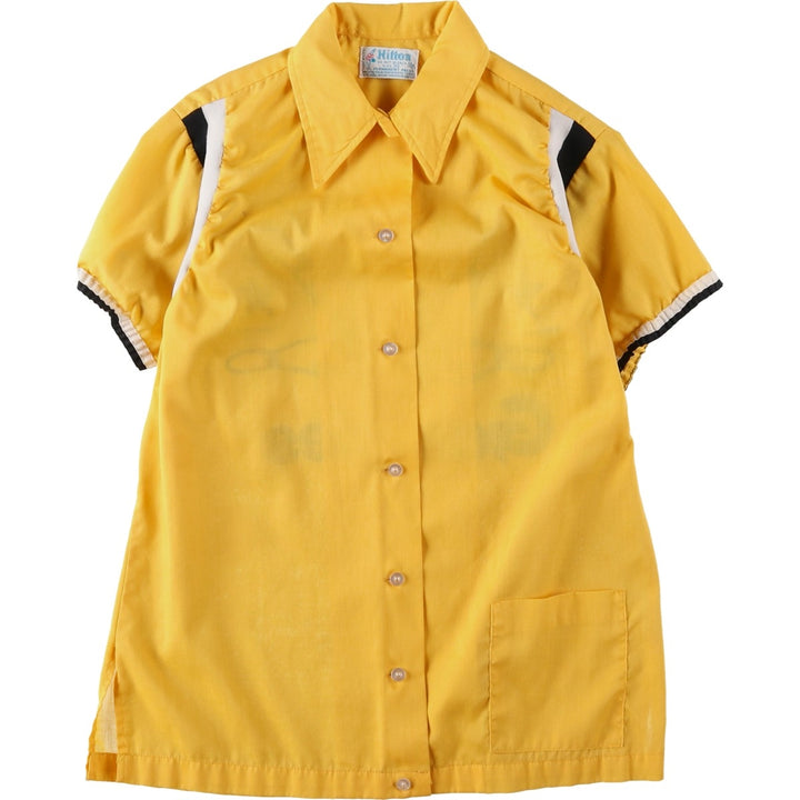 1970'S Hilton Back Print Short-Sleeve Bowling Shirt, Boxy Shirt, Made in USA, Women's Size M (Equivalent), Vintage unclear yellow type Vintage Second Hand