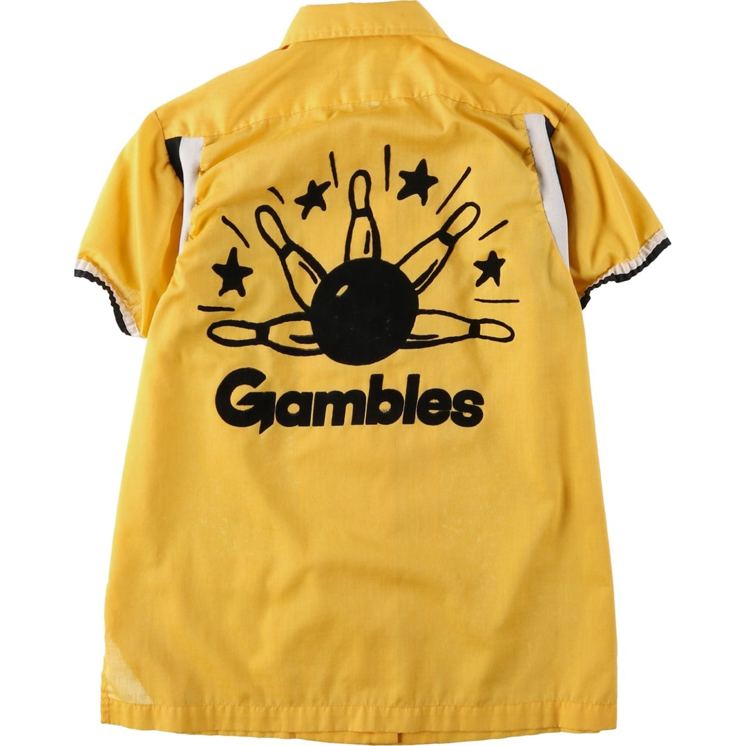 1970'S Hilton Back Print Short-Sleeve Bowling Shirt, Boxy Shirt, Made in USA, Women's Size M (Equivalent), Vintage unclear yellow type Vintage Second Hand