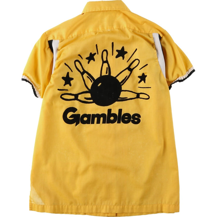 1970'S Hilton Back Print Short-Sleeve Bowling Shirt, Boxy Shirt, Made in USA, Women's Size M (Equivalent), Vintage unclear yellow type Vintage Second Hand