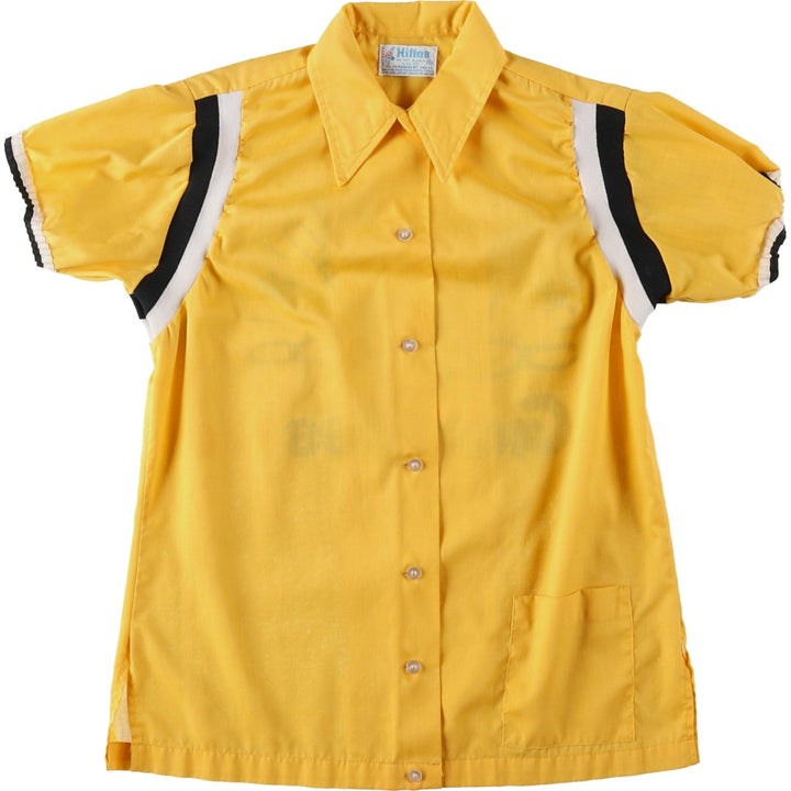 1970'S Hilton Back Print Short-Sleeve Bowling Shirt, Boxy Shirt, Made in USA, Women's Size M (Equivalent), Vintage unclear yellow type Vintage Second Hand