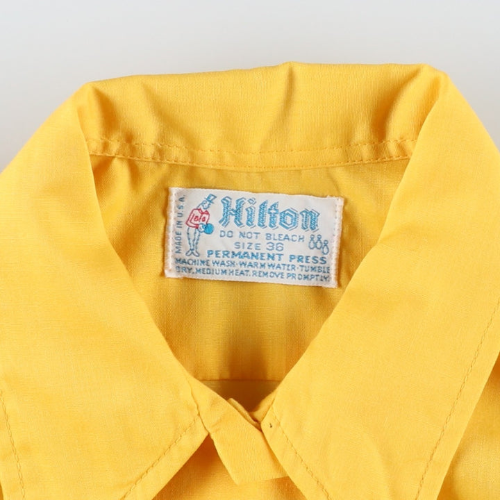 1970'S Hilton Back Print Short-Sleeve Bowling Shirt, Boxy Shirt, Made in USA, Women's Size M (Equivalent), Vintage unclear yellow type Vintage Second Hand